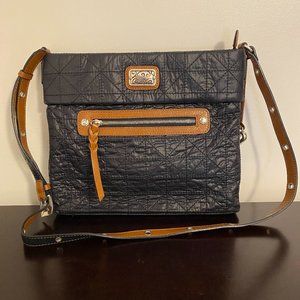 Brighton Black Parachute Nylon Brown Leather Crossbody